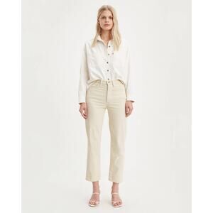 Levi's Ribcage Straight Ankle Corduroy Pants Cream White Womens 28 Cropped Beige
